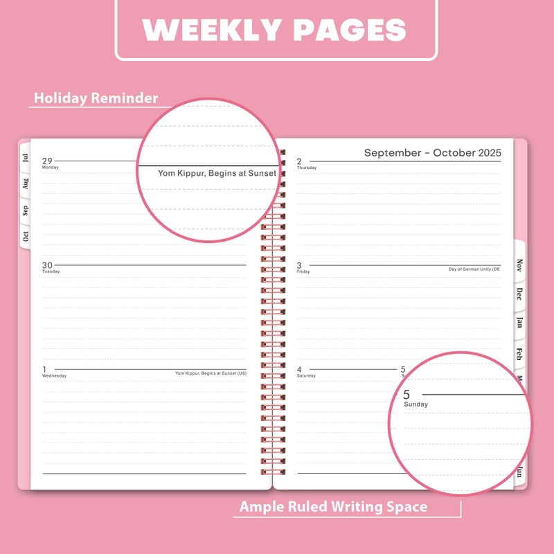 Vondafe 2025-2026 Academic Planner - Academic Planner 2025-2026, July 2025 - June 2026, 6.2"" x 8.3"", Flexible Cover, A5 Thick Paper, Twin-Wire Binding - Pink - Image 5